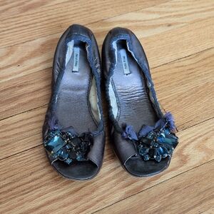 Miu Miu Women's Gray Embellished Flats